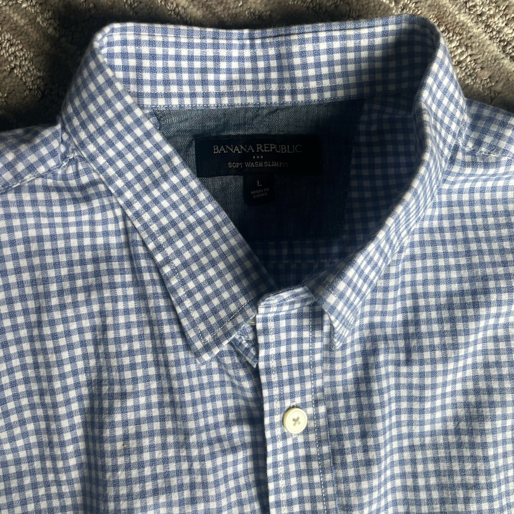 Banana Republic Button Down Soft Wash Slim Fit Shirt (Light Blue/White)